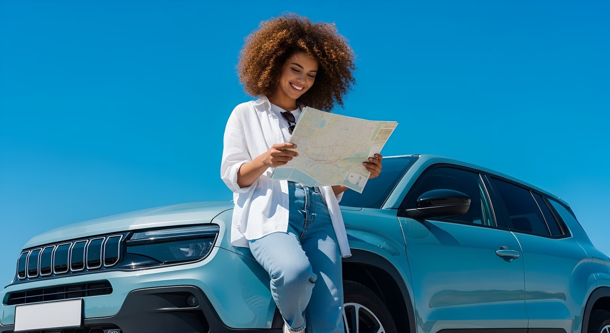 Motorista usando o celular no carro para consultar informações de abastecimento e pagamento de ticket