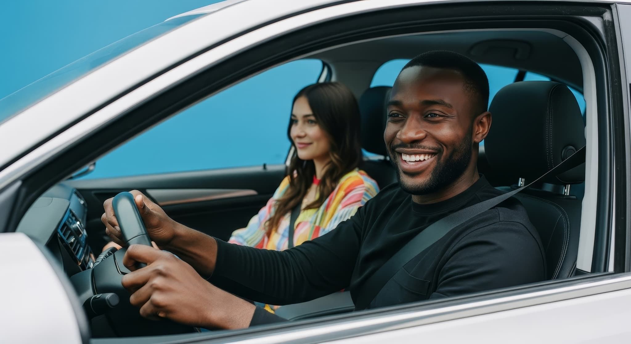 Pessoas dentro do carro satisfeitas com a praticidade do uso da Tag
